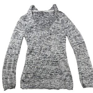 Womens Marled Knit Hoodie Space Dye Kangaroo Pocket Athleisure Black White S